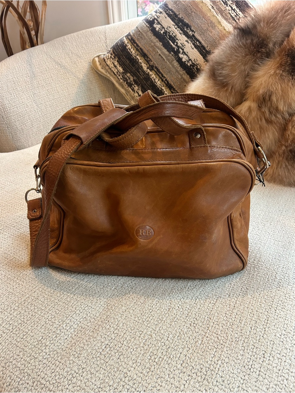 Signature Brown Leather Travel Duffel with Adjustable Strap